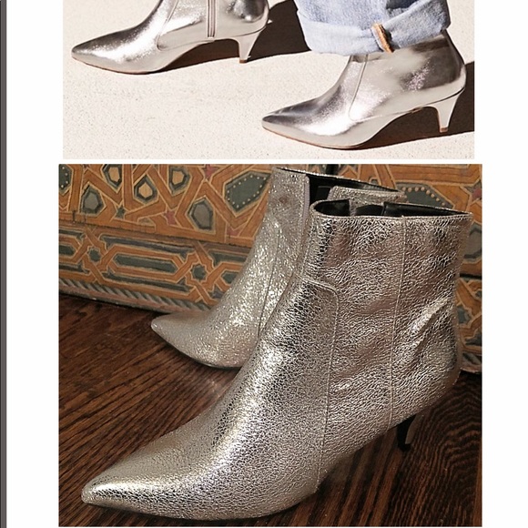 silver kitten heel booties